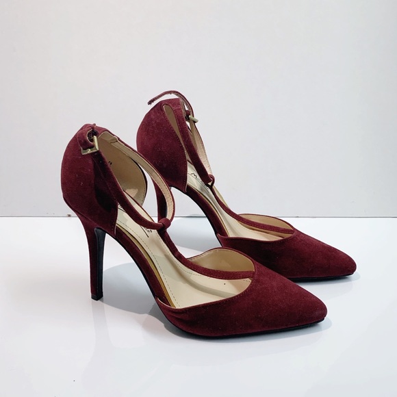 Velvet burgundy T-Strap Stiletto heel - Picture 2 of 2